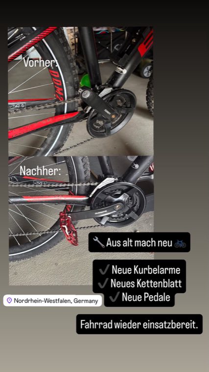 Erneuerter Antrieb mit neuen Kurbelarmen, Kettenblatt und Pedalen