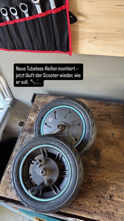 Neu montierte Tubeless-Reifen für einen E-Scooter